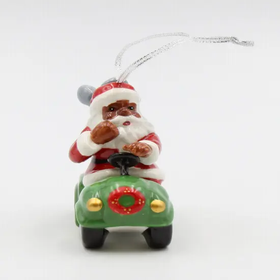 Ceramic African American Santa Driving Golf Kart Ornament, Home D&eacute;cor, Gift for Her, Mom, Him, Dad, Christmas tree D&eacute;cor, Wall Decor {4}