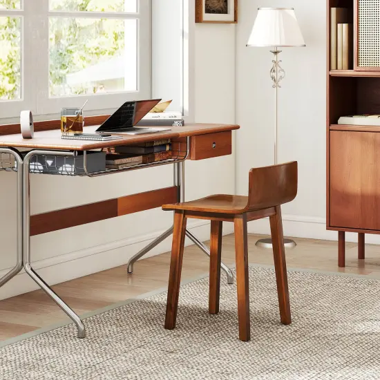 Costway Dining Chairs Set of 2/4 with Acacia Wood Legs Curved Seat & Low Back for Home {4}