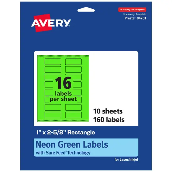 Avery Neon Green Paper Labels, 1" x 2-5/8" Rectangle {7}