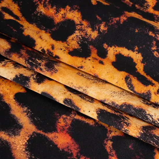 1 Yard Italian Silk Charmeuse Print Golden Orange with Black Animal Spots 53" Wide fabric {3}