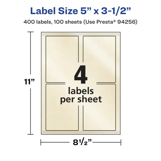 Avery Pearlized Ivory Rectangle Labels with Sure Feed Technology, 5" x 3.5" {5}