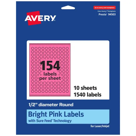 Avery Bright Pink Paper Labels, 0.5" Diameter Round {7}