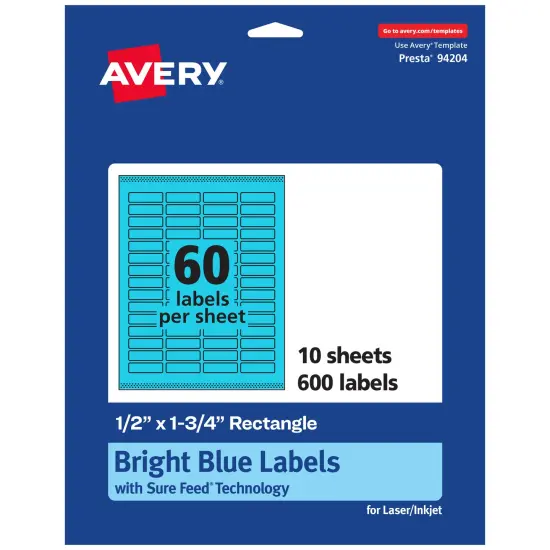 Avery Bright Blue Paper Labels, 0.5" x 1.75" Rectangle {7}