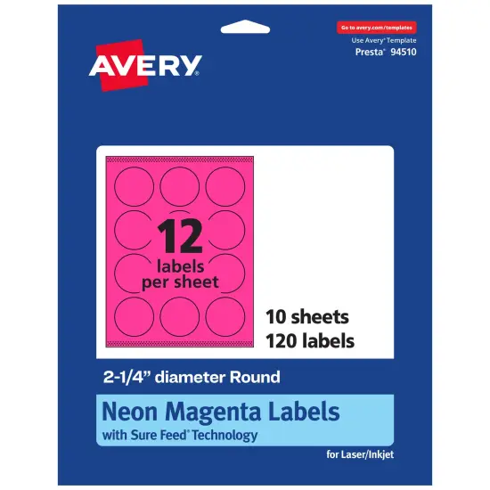 Avery Neon Magenta Paper Labels, 2.25" Diameter Round {7}