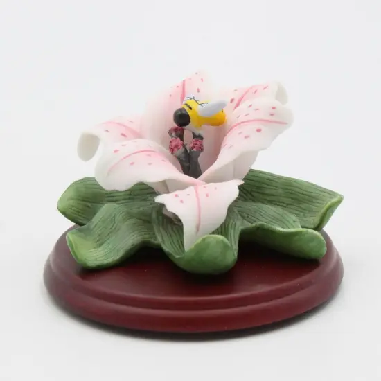 Ceramic Cala Lily Flower with Bumblebee Figurine on Wood Base, Home D&eacute;cor, Gift for Her, Gift for Mom, Nature Lover Gift {5}