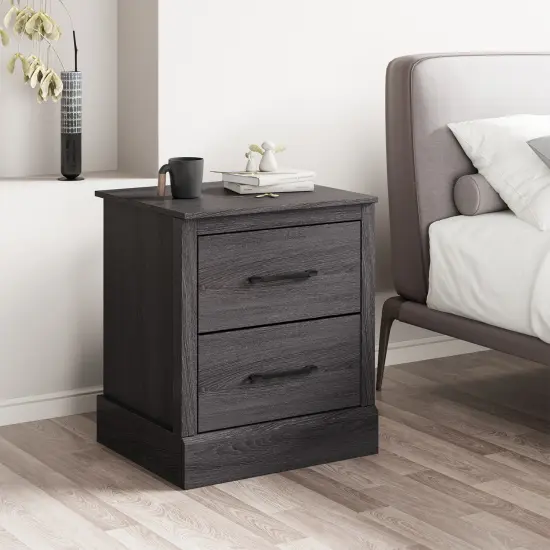 Costway 2 Drawer Nightstand Bedside Table Compact Sofa End Table Dark Grey Oak/Walnut {2}