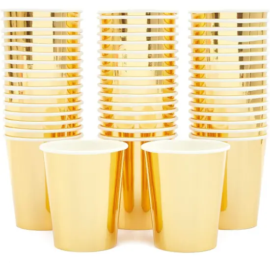 50 Pack 9oz Gold Party Disposable Cups for Hot Drinks, Party Supplies, Weddings, Bridal Showers {1}