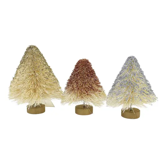 Bethany Lowe 5.0 Inch Mini Metallic Trees Christmas Decorative Tree Set , Christmas Decor Glittered St/3 Off-White {2}