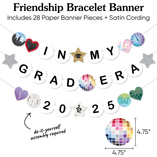 Big Dot of Happiness In My Grad Era 2025 Banner, Eras Graduation Party Decorations, Large Grad Friendship Bracelet Banners, 28 Pieces {6}