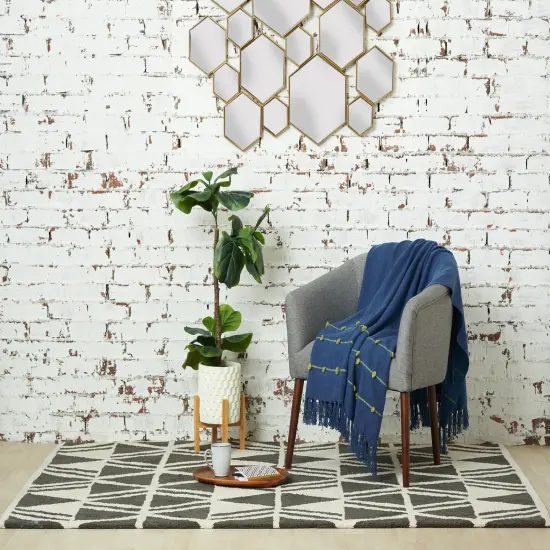 50" x 60" Tabb Indigo & Citron Handcrafted Textured Tufts Throw Blanket {6}