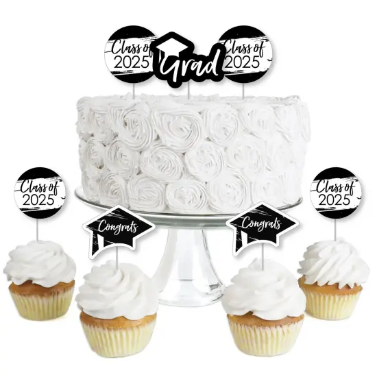 Big Dot of Happiness Black and White 2025 Graduation Party - Dessert Cupcake Toppers - Clear Treat Picks - Set of 24 {1}