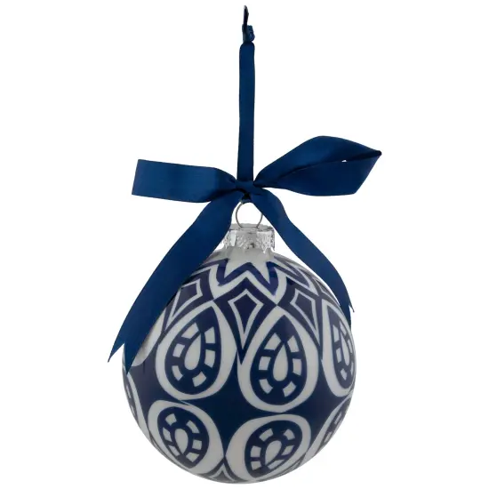 Northlight Mosaic Glass Christmas Ball Ornament - 4" - White and Blue {3}
