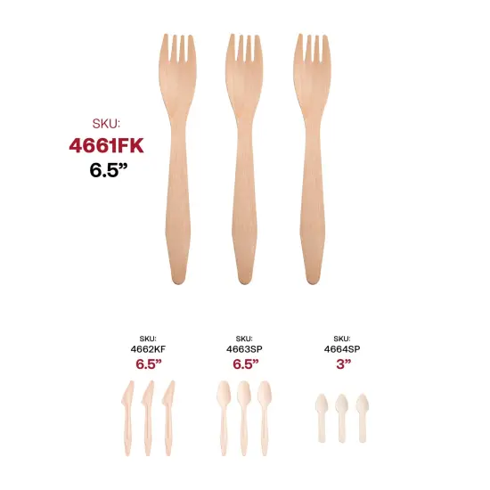 Natural Birch Eco-Friendly Disposable Dinner Forks (600 Forks) {6}