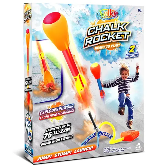 Lanard Chalkie: Chalk Rocket - Outdoor Play Flying Art Toy, 2 Foam Chalk Rockets, Stomp Pad Launcher, 50 Explosive Launches, Washable & Safe, Kids 6+ {6}