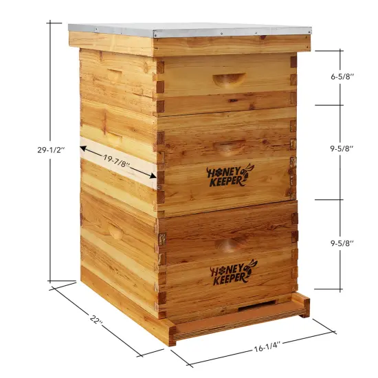 Honey Keeper Beehive 10 Frame Complete Box Kit Coated in 100% Beeswax (Waxed Boxes, 2 Deep and 1 Medium) with Wooden Frames and Waxed Foundations for Langstroth Beekeeping {5}