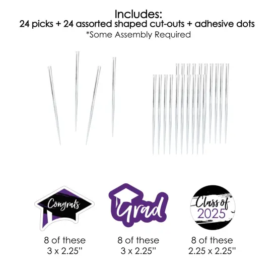 Big Dot of Happiness Purple 2025 Graduation Party - Dessert Cupcake Toppers - Clear Treat Picks - Set of 24 {7}