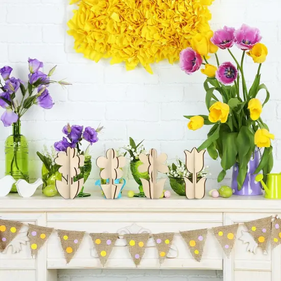 DIY 3D Flower Spring Wood Crafts to Paint for Kids Adults, Paintable Unfinished Wooden Slices for Craft, Flowers Cutouts Ornaments for Painting Decorations (24 PCS) {3}