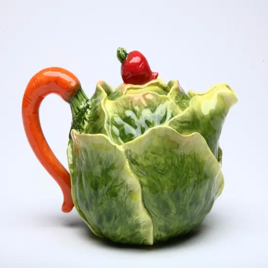 Ceramic Cabbage Teapot with Carrot Stick Lid, Gift for Her, Gift for Mom, Tea Party D&eacute;cor, Caf&eacute; D&eacute;cor, Farmhouse D&eacute;cor, Kitchen Decor {3}