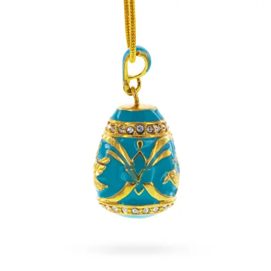 Aquamarine Enamel Gold Bird Royal Egg Pendant Necklace {4}
