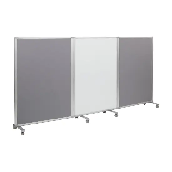 Mobile Dry-Erase and Flannel Room Divider, 3-Panel, School Supplies Grey {1}