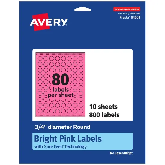 Avery Bright Pink Paper Labels, 0.75" Diameter Round {7}