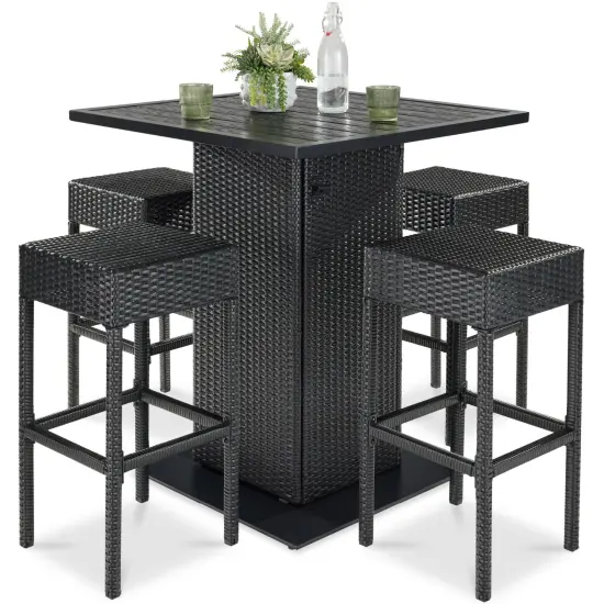 Best Choice Products 5-Piece Patio Wicker Bar Set w/ Built-In Bottle Opener, Hidden Storage Shelf, 4 Stools Black {1}