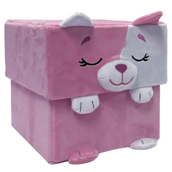 Happy Nappers: Adorable Storables - Cat - Pink & White - 8&rdquo; Character Box & Surprise 8&rdquo; Plush Toy w/ Weighted Paws, Square Storage Bin, Kids Ages 1+ {1}