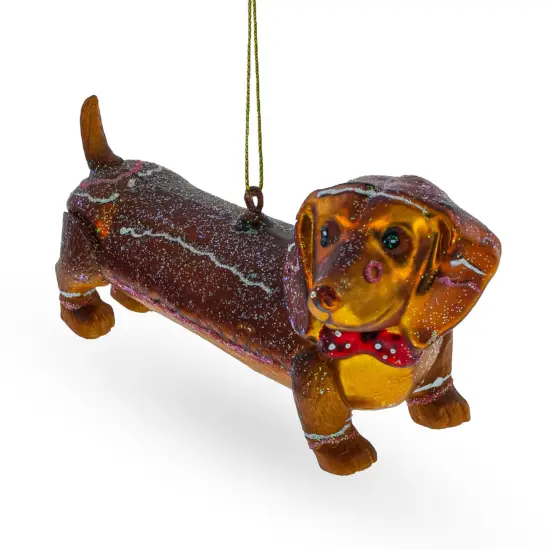 Dachshund with Bow Tie Glass Christmas Ornament {1}