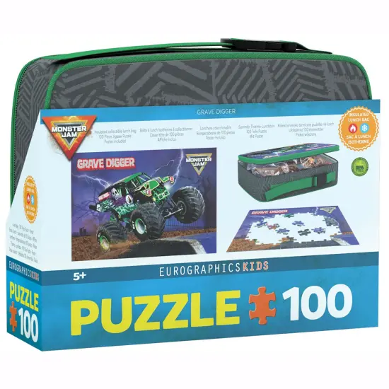 Eurographics: Monster Jam Puzzle & Lunch Box - Grave Digger - 100-Piece Jigsaw & Insulated Zipper Bag - Monster Truck Themed Set, Licensed, Kids 5+ {4}
