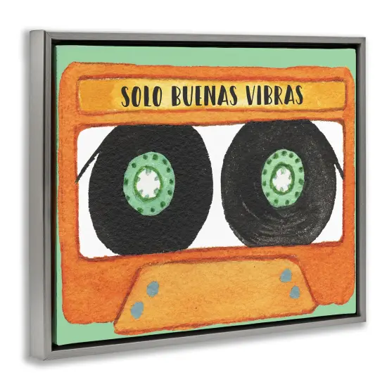 Stupell Industries Solo Buenas Vibras Casete Framed Floater Canvas Wall Art Gray Floater Frame {3}