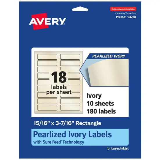 Avery Pearlized Ivory Rectangle Labels with Sure Feed Technology, 15/16" x 3-7/16" {1}