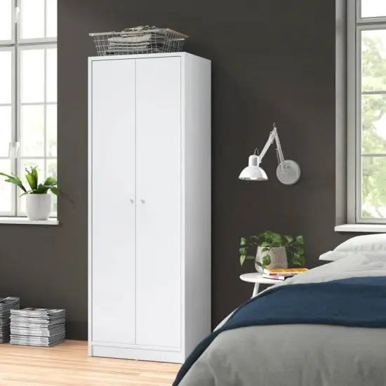 Modern White 2-Door Wardrobe Armoire Cabinet with Clothes Hanging Rod {3}