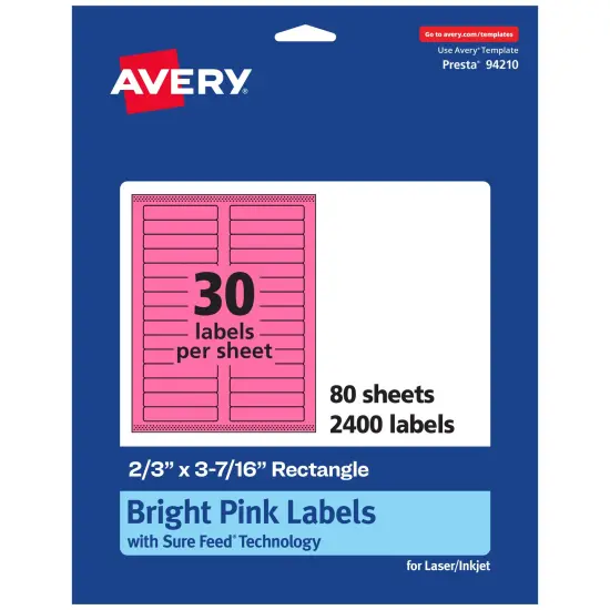 Avery Bright Pink Paper Labels, 2/3" x 3-7/16" Rectangle {1}