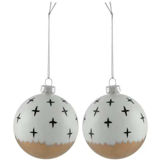 Northlight Abstract Glass Ball Christmas Ornaments - 3" (80mm) - White and Black - 6ct {4}