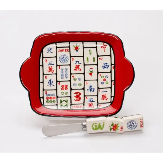 Ceramic Mahjong 2pc Spreader And Dish Set, Home Decor, Kitchen Decor, Game Room Decor, Mahjong Player Gift {4}