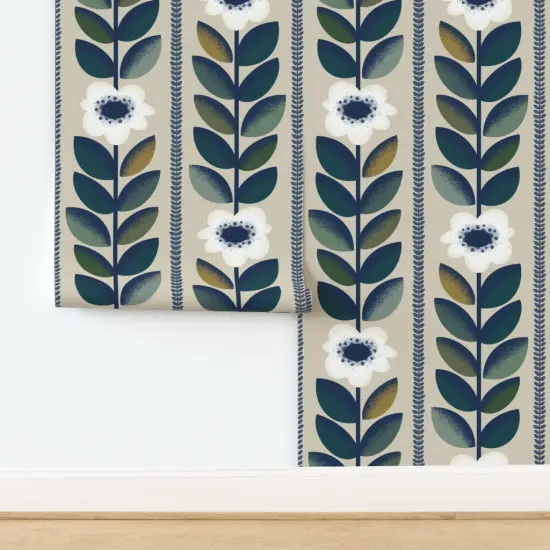 Peel & Stick Wallpaper 2FT Wide Floral Bold Stripes Jumbo Scale Custom Removable Wallpaper by Spoonflower {2}