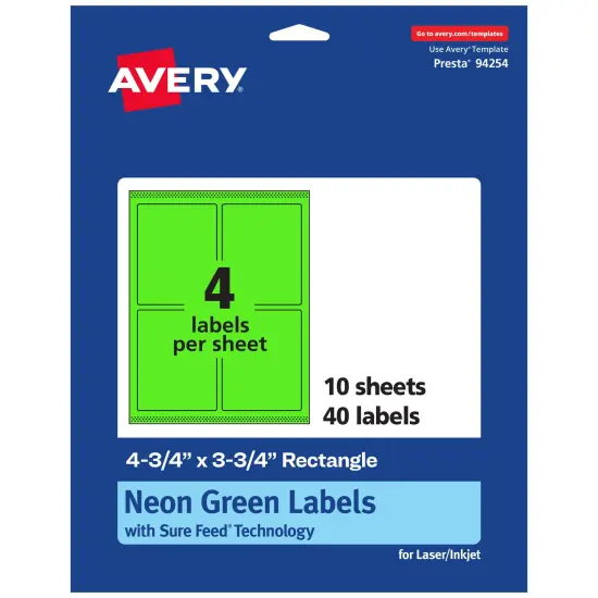 Avery Neon Green Paper Labels, 4.75" x 3.75" Rectangle {7}