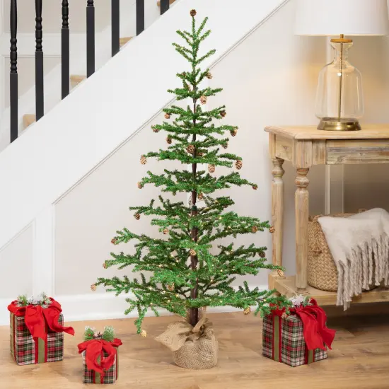 Northlight Pre-lit Christmas Tree with Pinecones and Burlap Base - 4' - Clear Lights Green {1}
