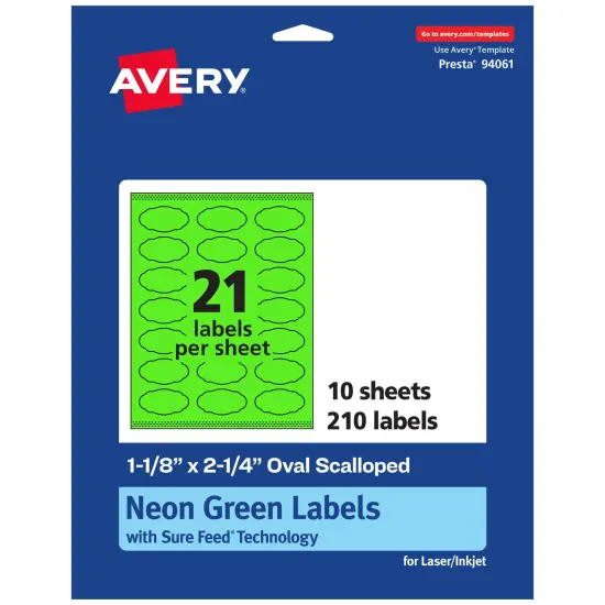 Avery Neon Green Paper Labels, 1-1/8" x 2-1/4" Oval Scalloped {7}