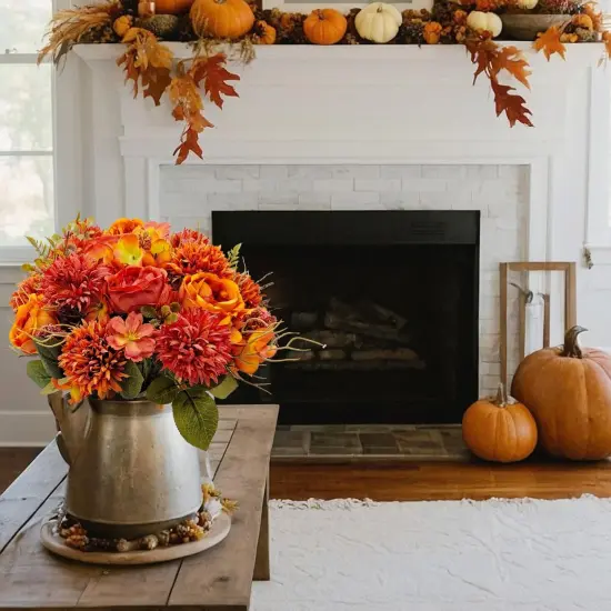 3 Bundles Fall Artificial Flowers Bouquet - (Burnt Orange) {5}