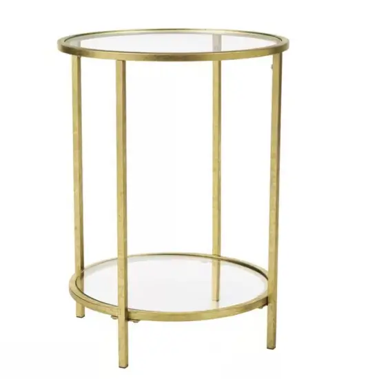 2-Tier Round Gold Metal End Table with Glass Top and Bottom Shelf for Living Room or Bedroom {4}