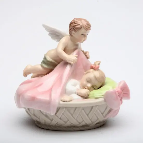Ceramic Guardian Angel with Baby Girl Figurine, Home Décor, Religious Décor, Religious Gift, Church Décor, Baptism Gift {3}