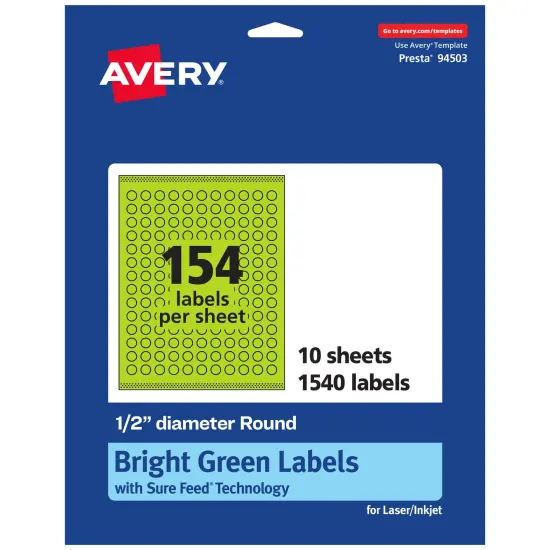 Avery Bright Green Paper Labels, 0.5" Diameter Round {7}