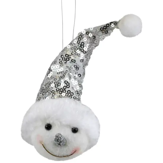 Northlight Snowman Head with Sequin Santa Hat Christmas Ornament - 6" White {4}