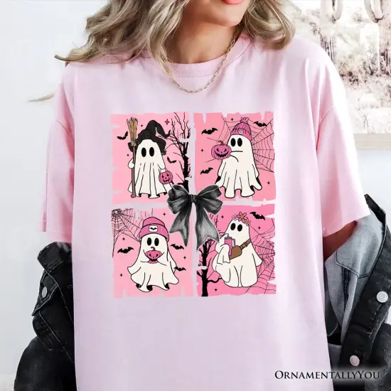 Pink Halloween Ghost T-Shirt, Coquette Spooky Season Tee for Girly Aesthetic {2}