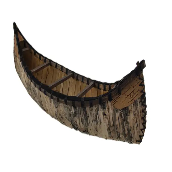 37 in. Decorative Rustic Birch Bark Wooden Canoe Statue {1}