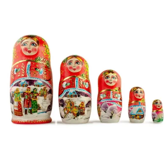 Set of 5 Winter NightWooden Nesting Dolls 6.5 Inches {1}