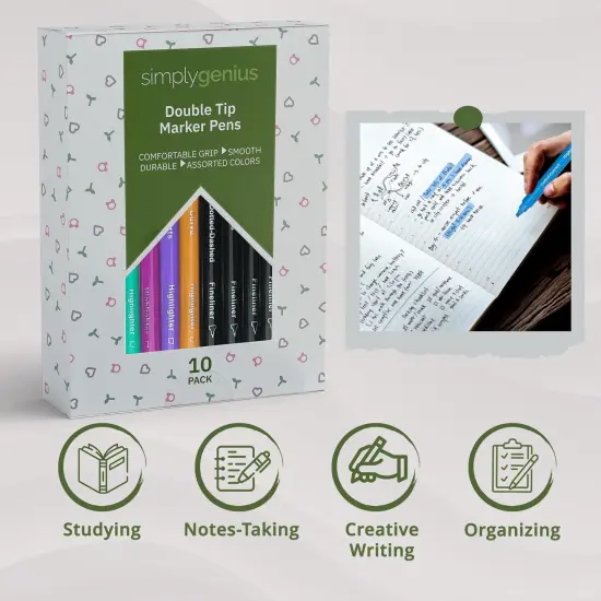 Simply Genius Cool Markers & Pattern Pens - Cute Stuff for School - Set of 10 with 5 Designs - Curve Highlighter Pen Set for Girls and Boys - Great Gift Idea - Fun Pens for Art & Scrapbook Supplies {4}