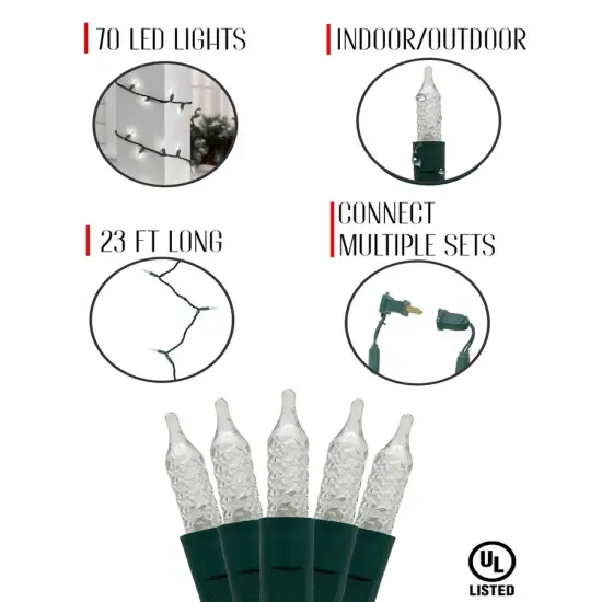 70 LED Indoor Outdoor Crosshatch Pointed Tip Christmas String Lights Cool White {7}