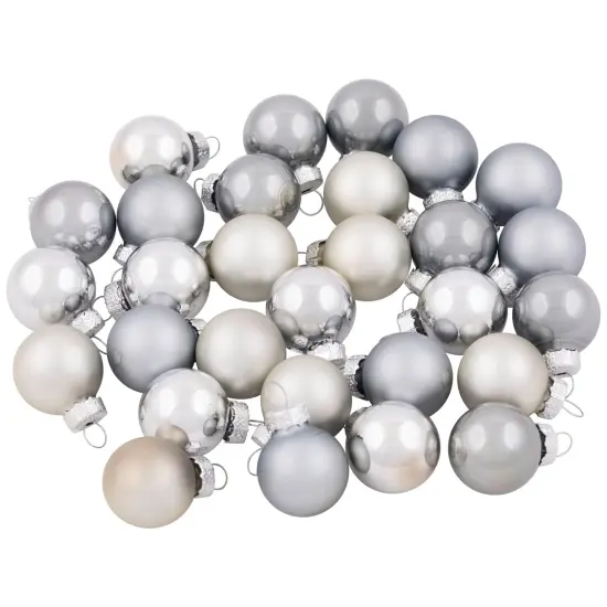 Northlight 2-Finish Christmas Mini Glass Ball Ornaments - 1" (25mm) - Silver and Gray- 28ct {5}
